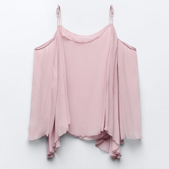 ZARA SEMI-SHEER DUSTY PINK VOLUMINOUS BLOUSE M-L - Picture 9 of 11